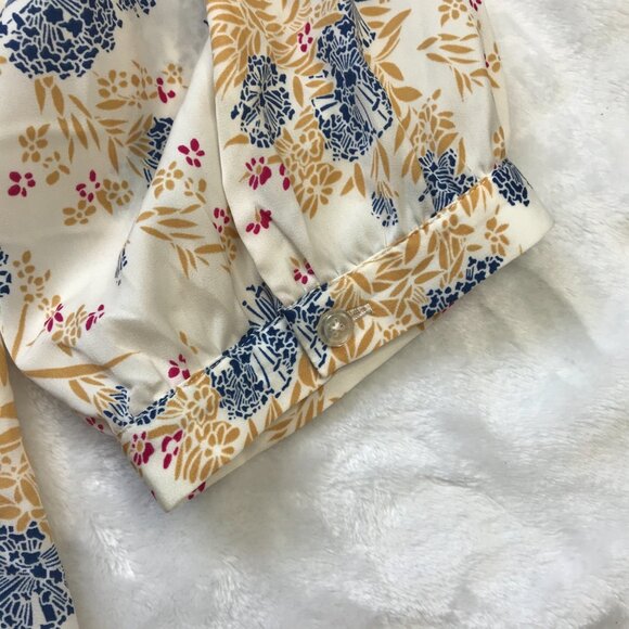 Modcloth Tie Neck Floral Blouse Women's XL Button Front 3/4 Sleeves Business - Picture 6 of 11